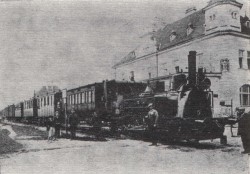Stroj 195.05 (pův. StEG IVc' 461, později ČSD 300.402) v zastávce Vysoké Mýto město - okolo roku 1917