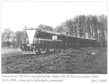 Lokomotiva 720 016 s manipulačním vlakem Mn 81162 na zastávce Tržek 24.4.1999 - v den jejich čtyřicátých narozenin foto J.Adolf