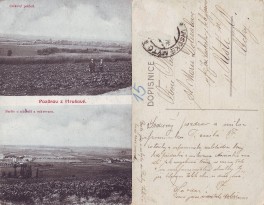 pohlednice Pozdrav z Hruov. Partie u ndra a cukrovaru.
