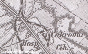 Vlečka cukrovaru kolem roku 1900. Vlečka cukrovaru kolem roku 1900.