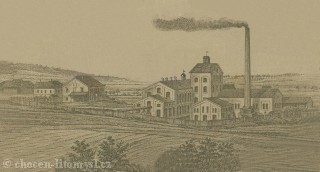 Cukrovar z jižní strany na grafice z roku 1870. Cukrovar z jižní strany na grafice z roku 1870.